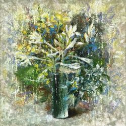 Abstract Summer Bouquet in a Vase, Light and Pale Green Floral art by Yuliya Odukalets