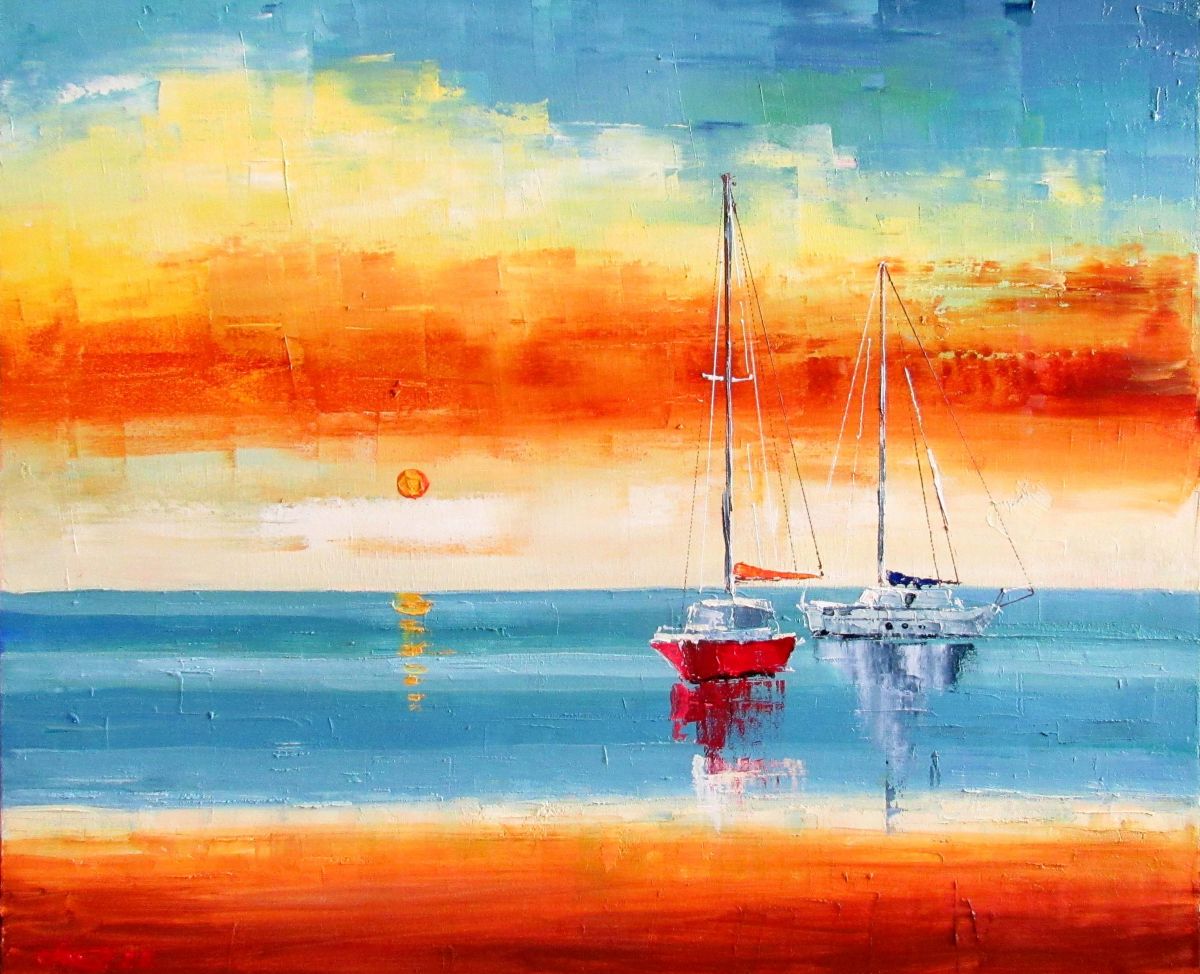 Red Sailboat Painting Photo