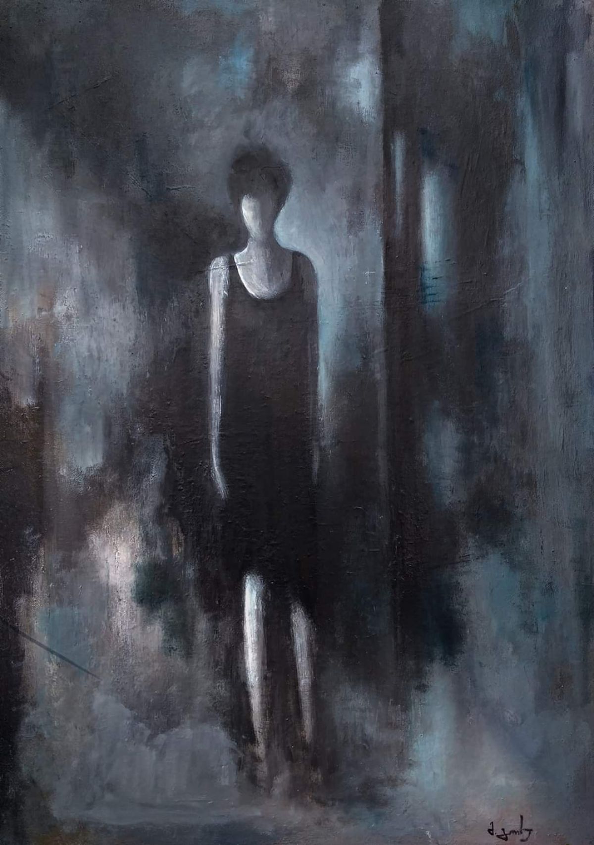 The Girl In Black Dress Painting Photo