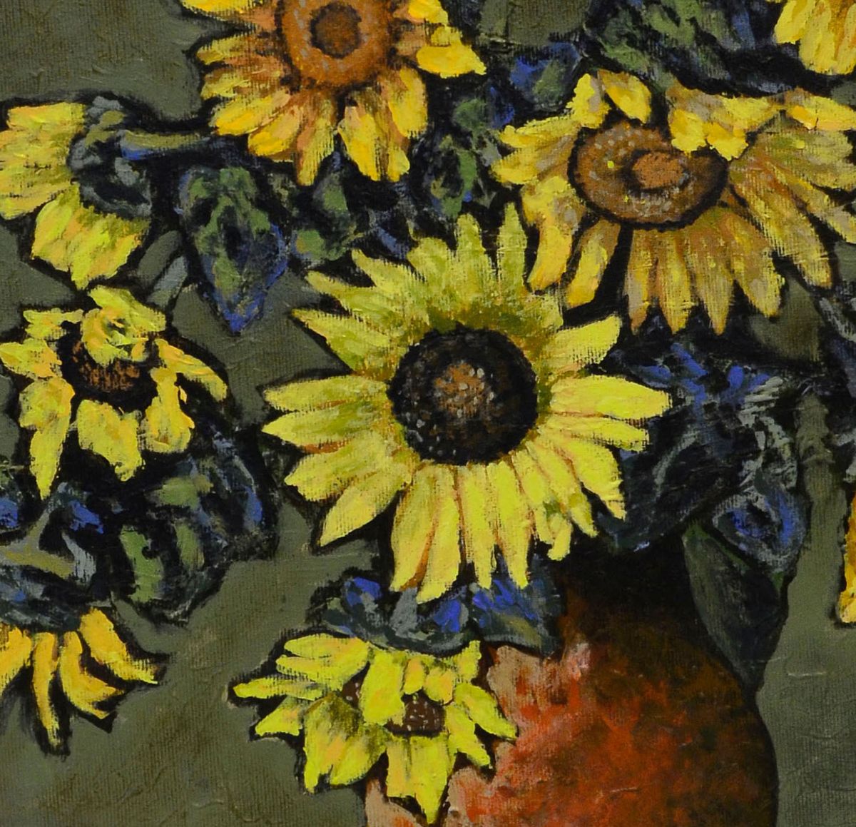 Sunflowers In Red Vase Detail