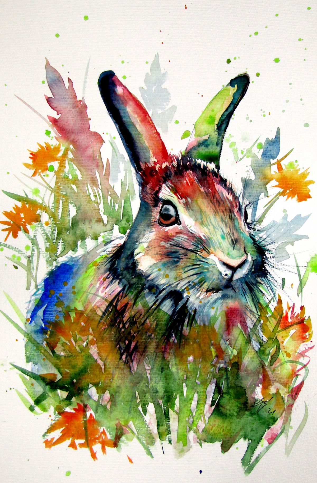 Rabbit In The Grass Painting Photo