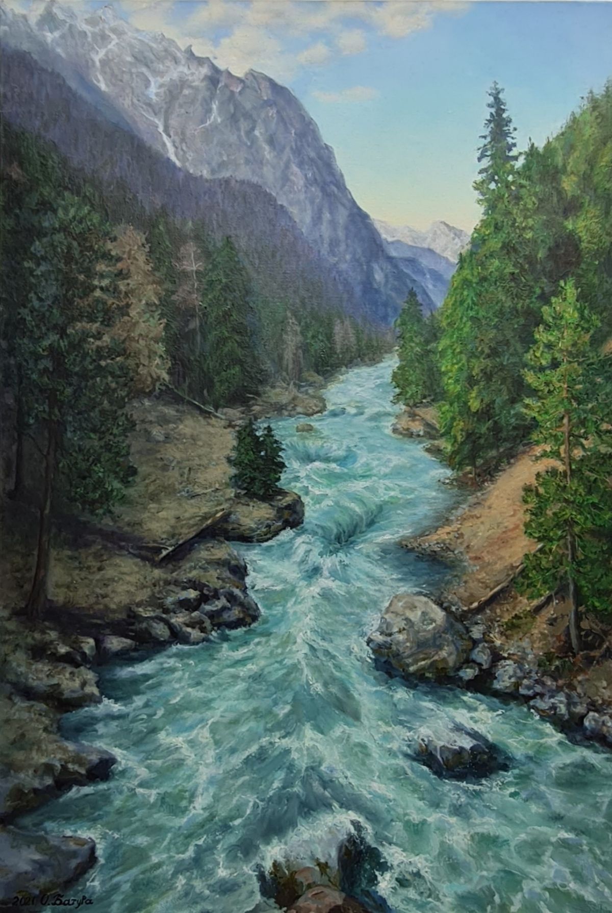 Mountain River Painting Photo