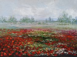 Landscape With Poppies by Natalia Cherepovich