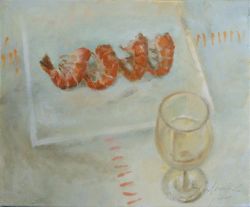 Shrimp With A Glass Of White Wine by Dimcho Milanov