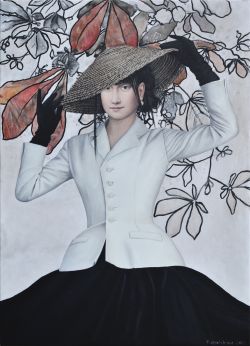 Narrative Painting With Mona Lisa New Hat by Nataliya Bagatskaya