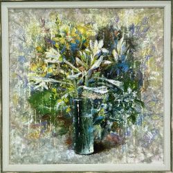 Abstract Summer Bouquet in a Vase, Light and Pale Green Floral art by Yuliya Odukalets