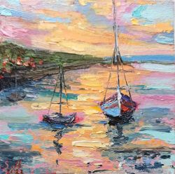 Yachts In The Sea At Sunset by Sveta Makarenko