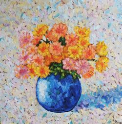 Flowers In Blue Vase by nino gudadze