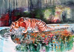 Drinking Tiger by Kovacs Anna Brigitta