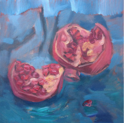 Pomegranates On Blue by Olga Bagina
