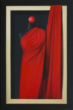 Acrylic Painting In Gyperrealism Just Red Fabric On A Black Mannequin...