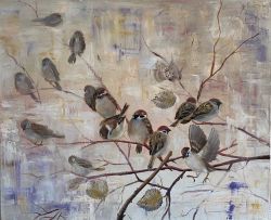 Sparrows on a branch by Nina Fedotova