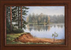 Island,autumn landscape in a realism-style original artwork