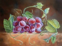 Grapes After The Rain And A Butterfly, painting in a realism-style original artwork by Iuliia Kravchenko