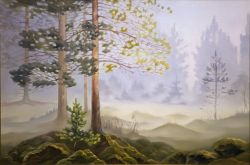 Foggy Morning In The Woods, landskape in a realism-style, original artwork, 2012