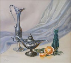 EGIPTIAN STILL LIFE, 45 by 50 Cm, classical painting in a realism-style, original artwork, 2015 by Iuliia Kravchenko