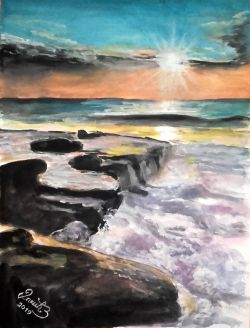 Sunset, sea and stone coast by Zoran Dakic