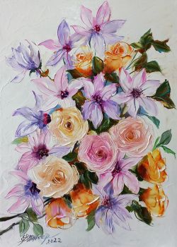 Clematis And Pink Roses Bissinger
