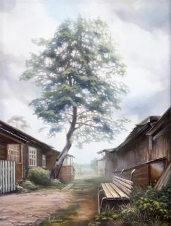  Courtyard, Oil On Canvas In The Style Of Realism