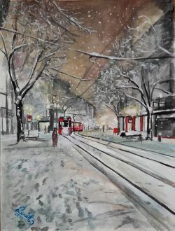 Red Tram by Zoran Dakic