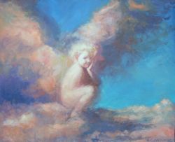 Golden Angel - Original Oil Painting Starry Sky Living Room Art Large Painting
